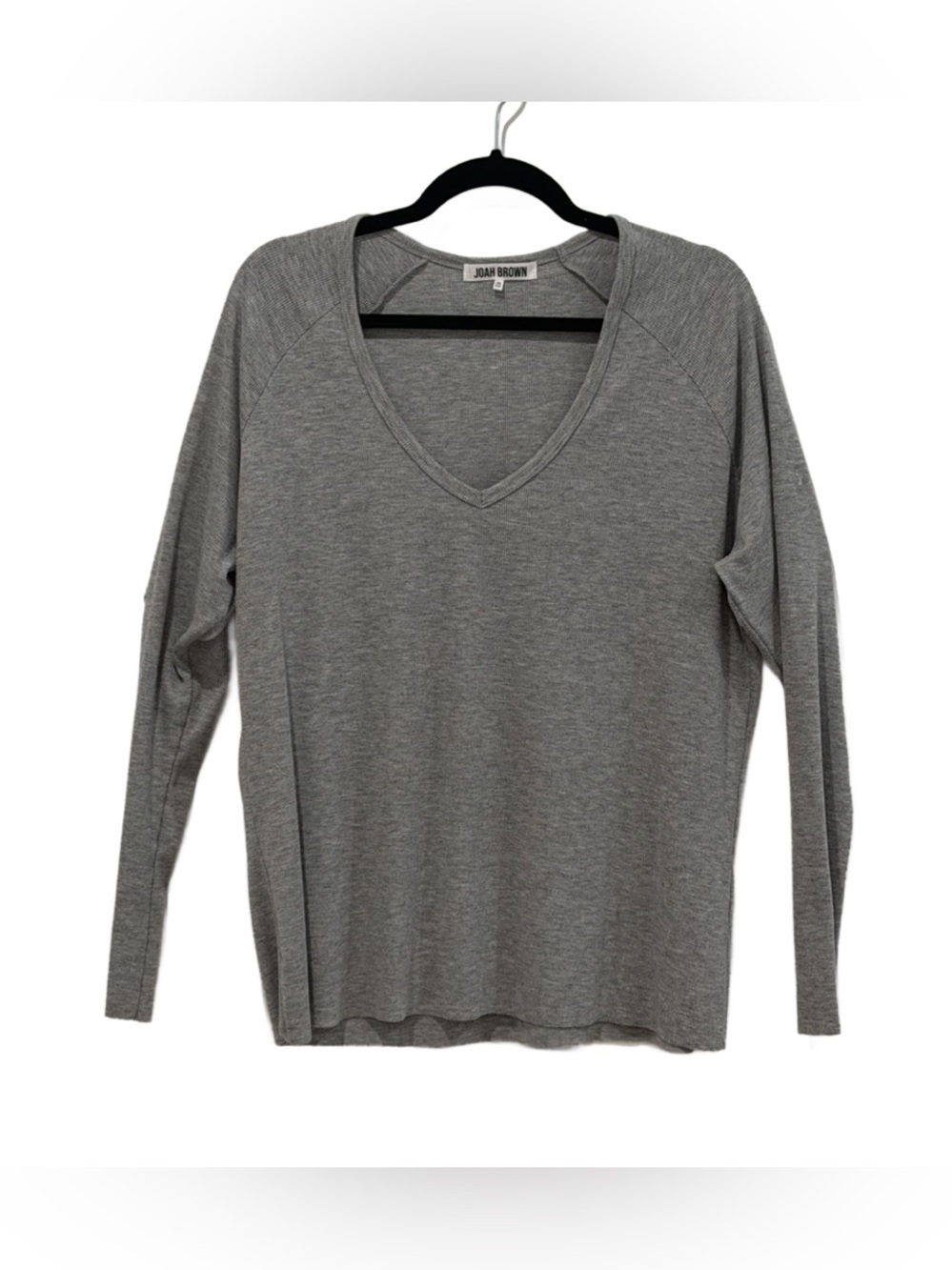 Joah Brown For Keeps Grey Rib V-Neck Long Sleeve Top OS